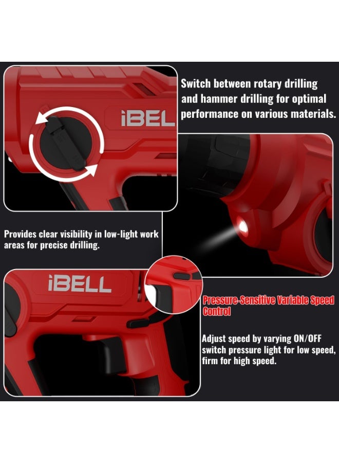 iBELL Power Series Cordless Rotary Hammer Drill | 20V, 2.0Ah Li-ion Battery | 900RPM | 1.2J Impact Energy | 13mm Chuck | BMC Box Included - Image 3