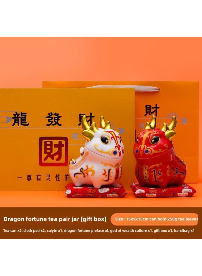 Creative Ceramic Decoration Home Living Room Desktop Lucky Decoration Zodiac Dragon Piggy Bank Storage Pot Business Gift-Color:Longfa Fortune Tea Pot Suit Large Suit (15*9*15) - Image 1