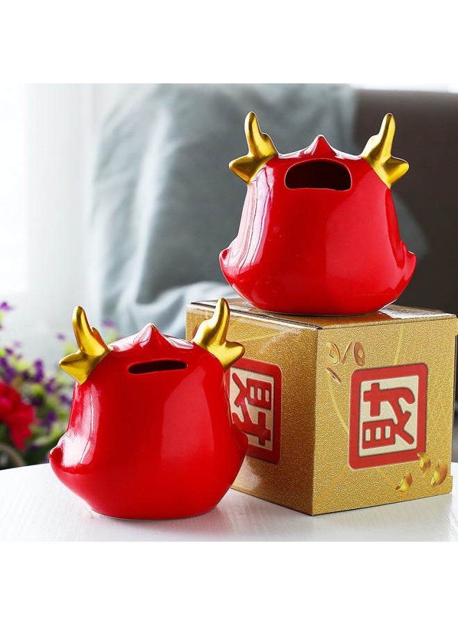 Creative Ceramic Decoration Home Living Room Desktop Lucky Decoration Zodiac Dragon Piggy Bank Storage Pot Business Gift-Color:Longfa Fortune Tea Pot Suit Large Suit (15*9*15) - Image 3