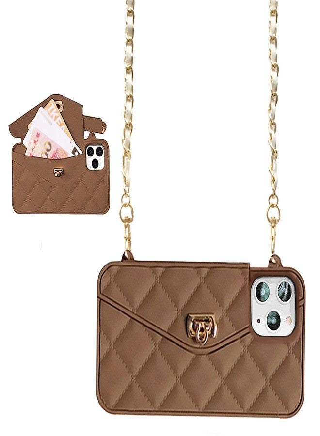 UnnFiko Wallet Case Compatible with iPhone 14 Pro Max, Cute Light Luxury Bag Design, Purse Flip Card Pouch Cover Soft Silicone Case with Handstrap Long Shoulder Strap (Brown, iPhone 14 Pro Max) - Image 1