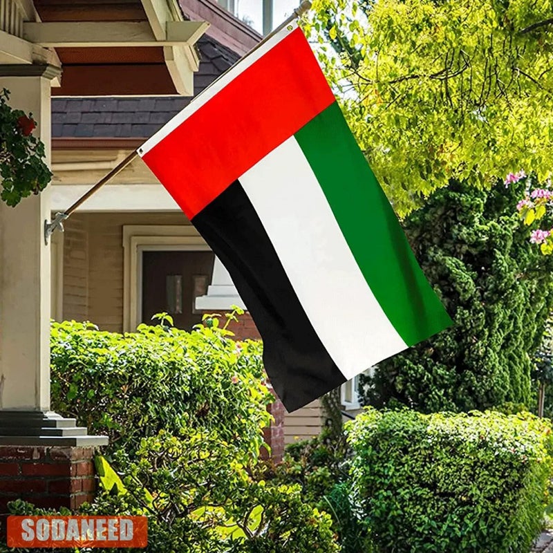 علم دولة الإمارات العربية المتحدة، 90X150CM علم خارجي للإمارات ذو وجهين بنفس اللون 100D علم دولة الإمارات، علم للاستخدام الداخلي/الخارجي كزينة، أعلام الإمارات للاستخدام في المدارس والمكاتب والساحات العامة - Image 3