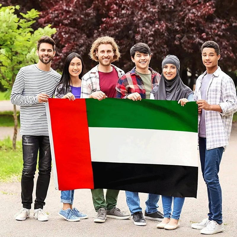 علم دولة الإمارات العربية المتحدة، 90X150CM علم خارجي للإمارات ذو وجهين بنفس اللون 100D علم دولة الإمارات، علم للاستخدام الداخلي/الخارجي كزينة، أعلام الإمارات للاستخدام في المدارس والمكاتب والساحات العامة - Image 1