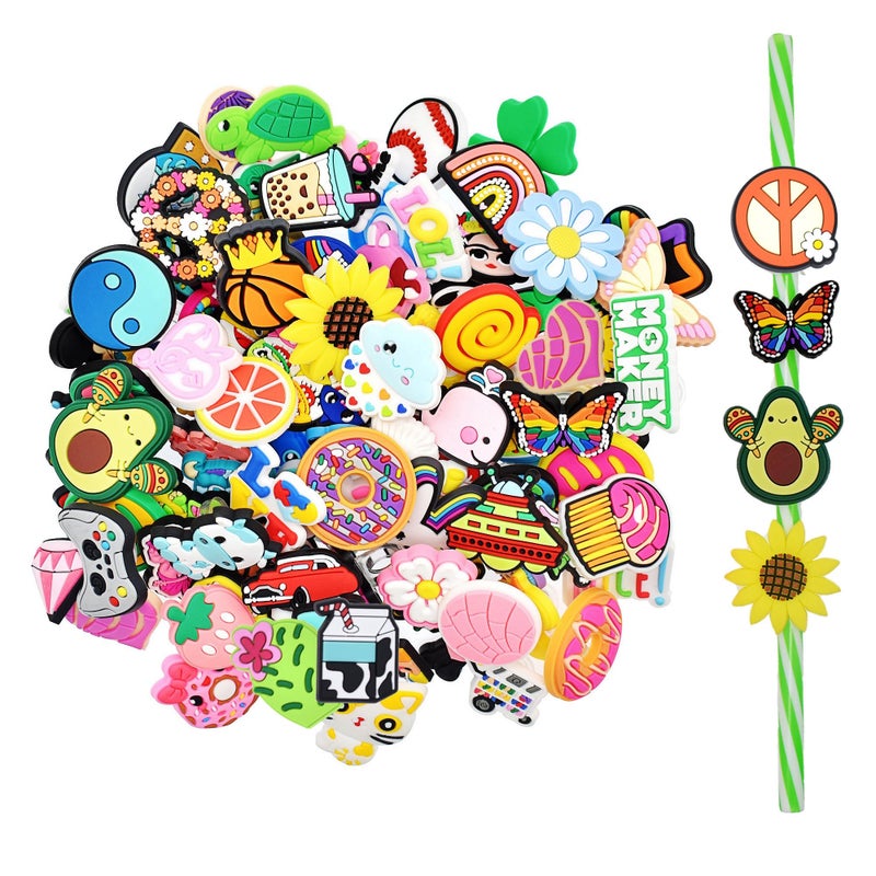 Gibleitz Gibleitz Bulk Straw Topper Random Different 30Pack Straw Charms for Tumbler Straws Cute Colorful PVC Decorative Straw Toppers for 023in031inch Reusable Straws Party Favor 