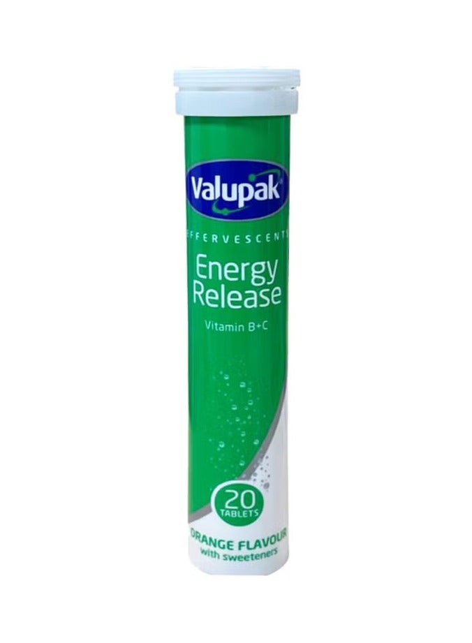 Energy Release Effervescent Tablets Vitamin B & C 20 Tablets | Daily Energy Booster for Fatigue Relief, Vitality & Immune Support