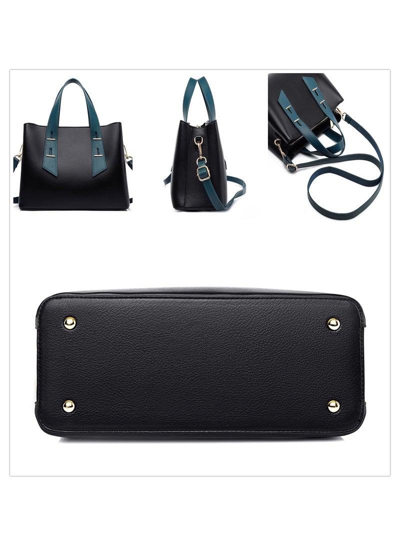 SYOSI Leather Shoulder Bags, Handbags for Women, Women Top Handle Ladies Shoulder Bags, Cute Tote Handbag Mini Clutch Purse with Zipper Closure, Top Handle ladys Satchel Tote bags (Black, Blue) - Image 4