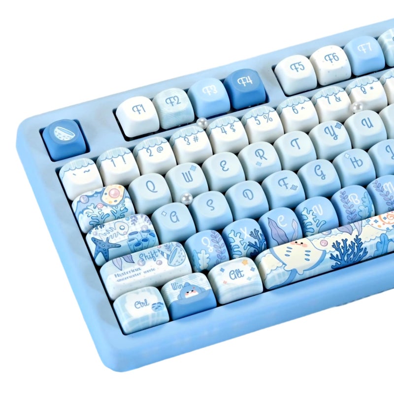 GEKUCAP MOA Profile PBT Keycaps,130 Keys Blue Cute Keycap Set, Dye-Sublimation, MOA Profile, Anime Ocean Theme for US Layout Cherry MX Switches Mechanical Keyboard - Image 1