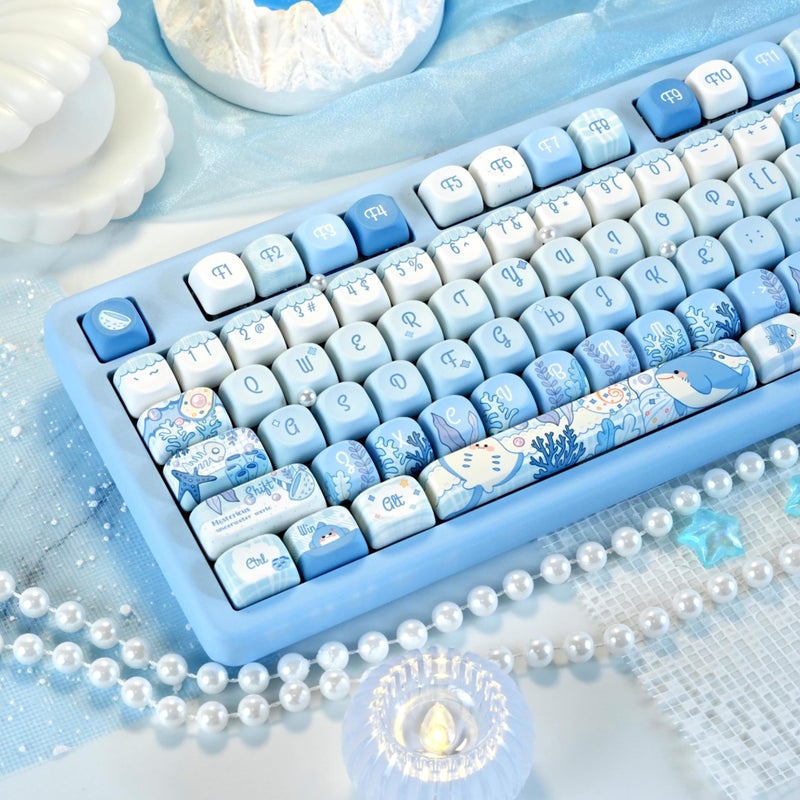 GEKUCAP MOA Profile PBT Keycaps,130 Keys Blue Cute Keycap Set, Dye-Sublimation, MOA Profile, Anime Ocean Theme for US Layout Cherry MX Switches Mechanical Keyboard - Image 3