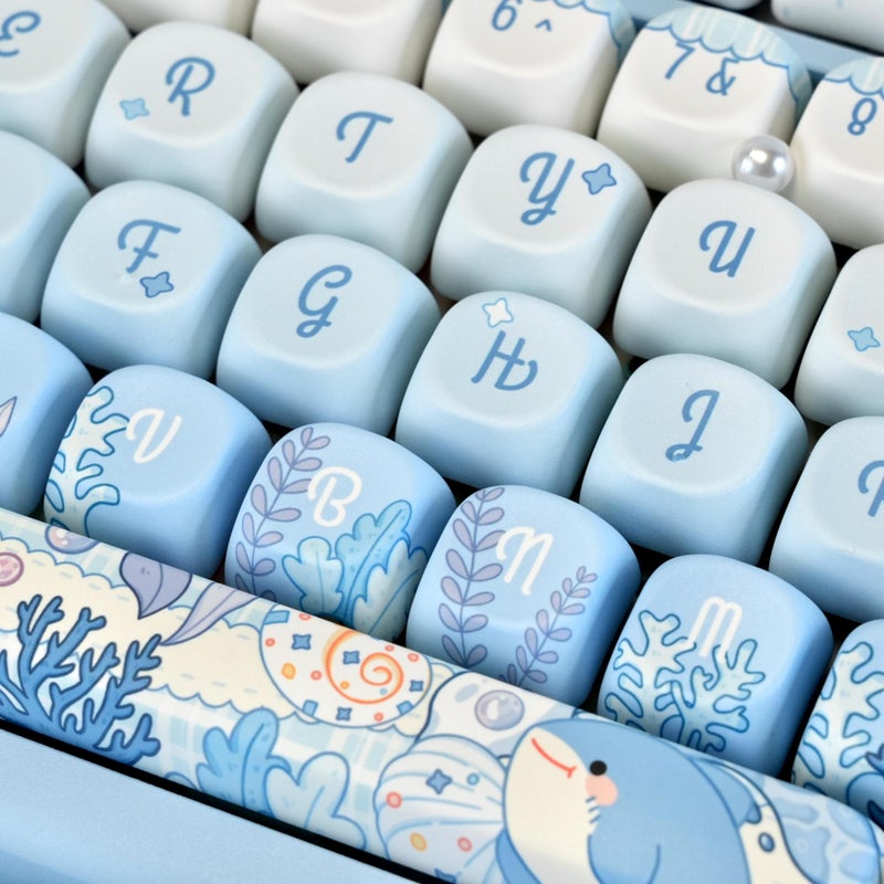 GEKUCAP MOA Profile PBT Keycaps,130 Keys Blue Cute Keycap Set, Dye-Sublimation, MOA Profile, Anime Ocean Theme for US Layout Cherry MX Switches Mechanical Keyboard - Image 5