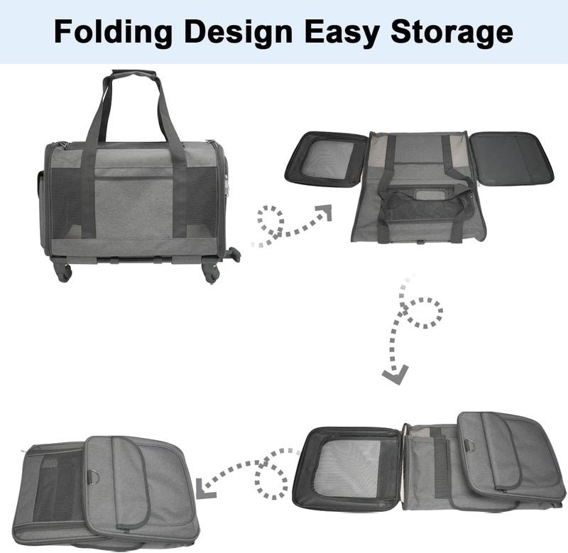 gluckluz Pet Carrier, Cat Wheeled Bag Puppy Rolling Handbag with Detachable Wheels Plenty of Room Large Space Trolley Collapsible Car Seat Travel Vet Appointments for Small Dog Puppy Kitten - Image 4