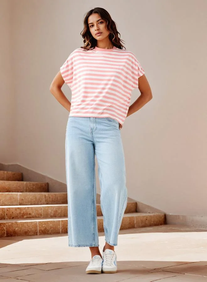 Splash FAV Striped Viscose Crew Neck T-shirt