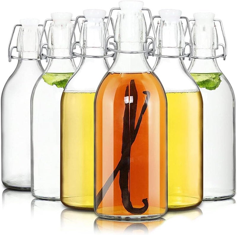 FUFU 6Pack 16oz Flip Top Glass Bottle Swing Top Bottles with Airtight Seal Flip Caps for Kombucha, Beverages, Oil, Vinegar, Water, Soda, Kefir… - Image 1