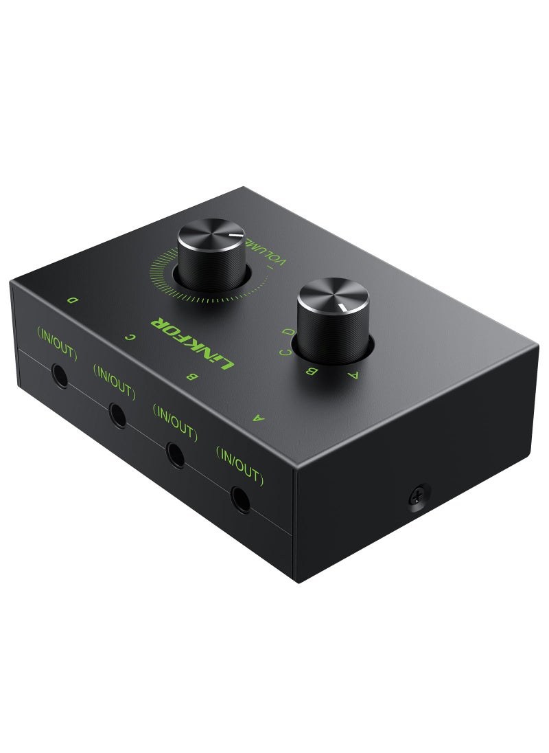 LiNKFOR LiNKFOR 4 Port 3.5mm Stereo Audio Switch, 4 Way Stereo Audio Selector, 4 Input 1 Output / 1 Input 4 Output Audio Splitter with Volume Control and 4 Channel Switch Knob  - Image 4