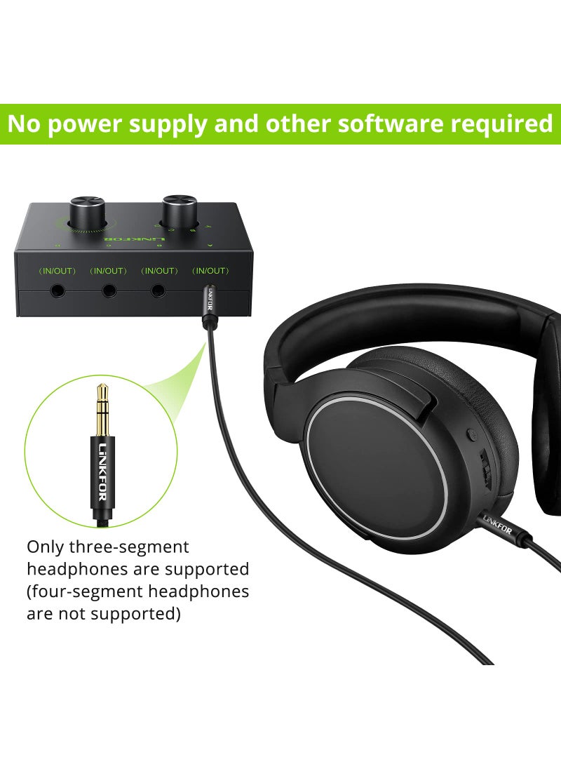 LiNKFOR LiNKFOR 4 Port 3.5mm Stereo Audio Switch, 4 Way Stereo Audio Selector, 4 Input 1 Output / 1 Input 4 Output Audio Splitter with Volume Control and 4 Channel Switch Knob  - Image 5