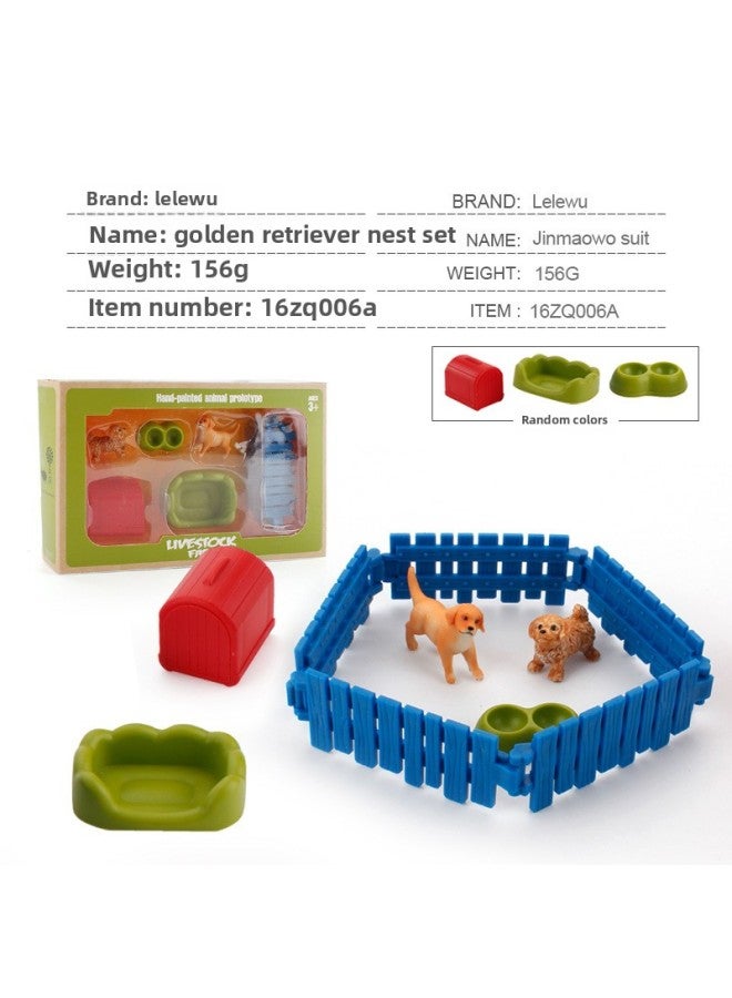 Simulation Children's Poultry Animal Model Set Chicken Nest Rabbit Nest Golden Retriever Dog Kennel Fun Scene Ornaments-Color:16ZQ006A Golden Hair Nest Set 156g - Image 1