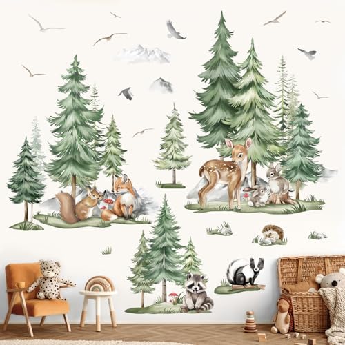 decalmile Large Pine Tree Mountain Wall Decals Woodland Animal Deer Fox Wall Stickers Kids Boys Bedroom Playroom Wall Decor XL - Image 3