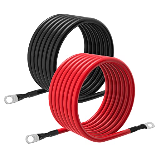 TUELETFU كابلات بطارية 5 AWG كابلات عاكس الطاقة 5 قياس مع لقم 3/8 بوصة و 5/16 بوصة في كل طرف للسفن البحرية والقوارب والمركبات الترفيهية والسيارات والشاحنات والجرارات والدراجات النارية 2 قطعة (10 قدم، 5 AWG) - Image 1