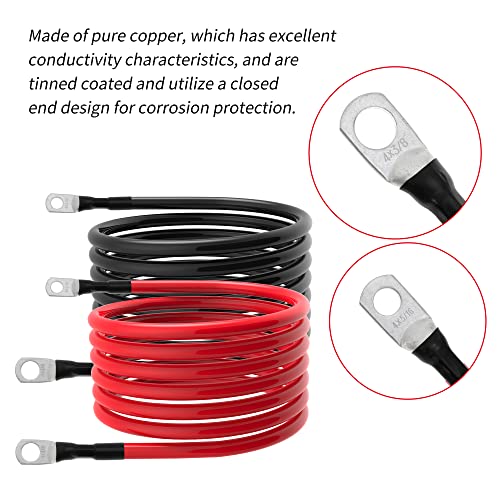 TUELETFU كابلات بطارية 5 AWG كابلات عاكس الطاقة 5 قياس مع لقم 3/8 بوصة و 5/16 بوصة في كل طرف للسفن البحرية والقوارب والمركبات الترفيهية والسيارات والشاحنات والجرارات والدراجات النارية 2 قطعة (10 قدم، 5 AWG) - Image 3