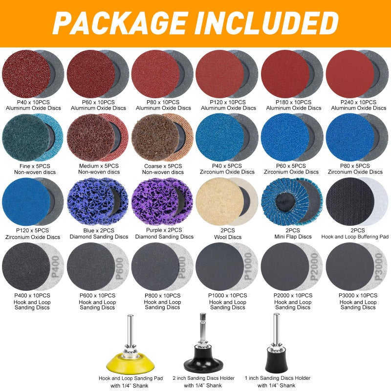 Pukamam 172 PCS 2 Inch Die Grinder Sanding Discs with 1/4" Roll Lock for Milwaukee Dewalt, Compatible with Both Die Grinders and Power Drills for Surface Conditioning, Sanding & Polishing - Image 2