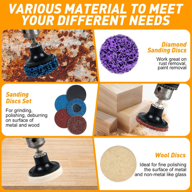 Pukamam 172 PCS 2 Inch Die Grinder Sanding Discs with 1/4" Roll Lock for Milwaukee Dewalt, Compatible with Both Die Grinders and Power Drills for Surface Conditioning, Sanding & Polishing - Image 3