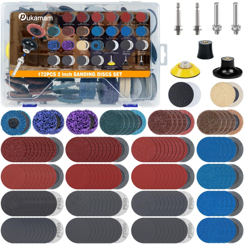 Pukamam 172 PCS 2 Inch Die Grinder Sanding Discs with 1/4" Roll Lock for Milwaukee Dewalt, Compatible with Both Die Grinders and Power Drills for Surface Conditioning, Sanding & Polishing - Image 1