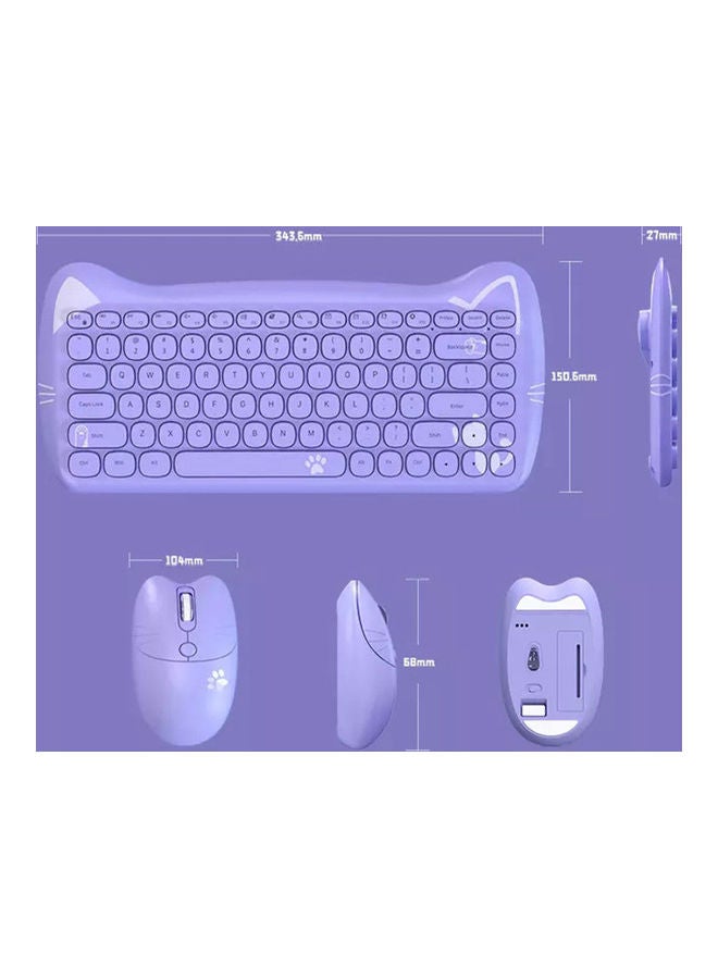 Alyashmac A3060 - Cute Cat Purple PC Wireless Keyboard and Mouse Set USB, Retro Typewriter Round Key caps 65 percent, Small Cordless Aesthetic Mouse, Compatible Mac Laptop Computer for office game Cute Cat Purple - Image 2