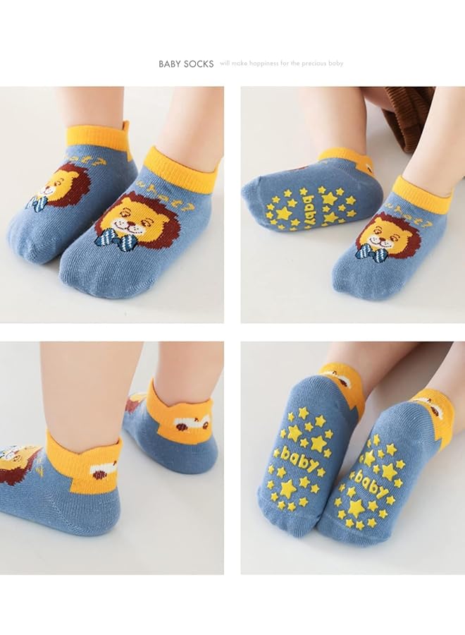 erorex 6Pcs Baby Non Skid Grip Socks Kids Cartoon Cute Floor Ankle Socks With Grips Cotton Animal Socks - Image 3