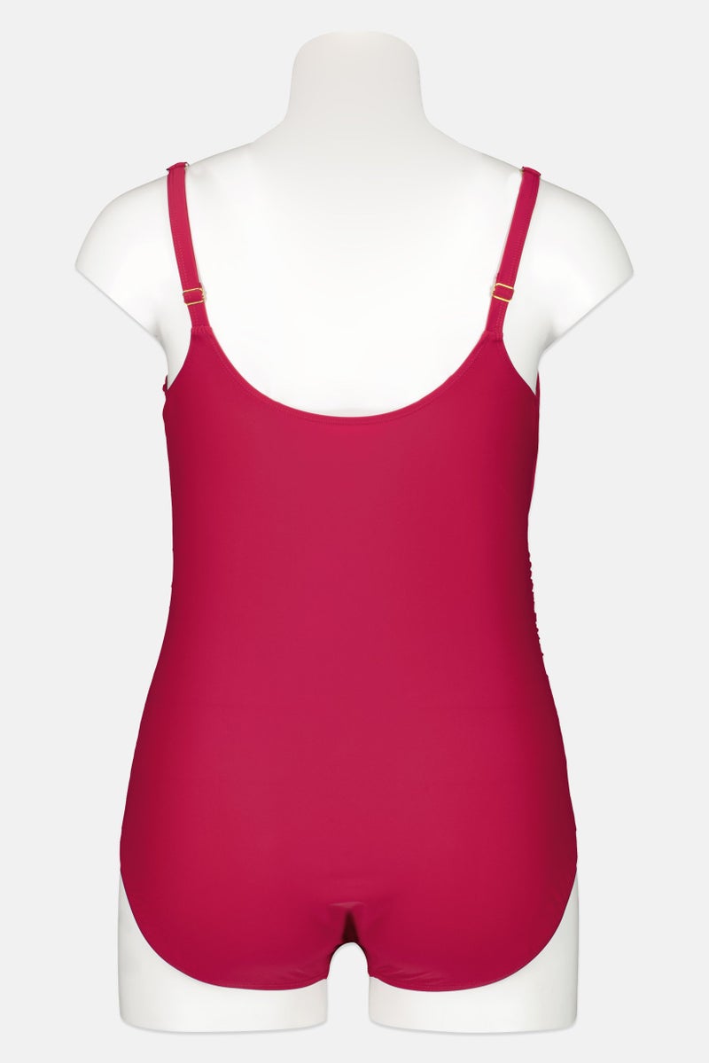 Caribbean Sand Women Plus Size Plain Padded One Piece Swimsuit, Purple - Image 2