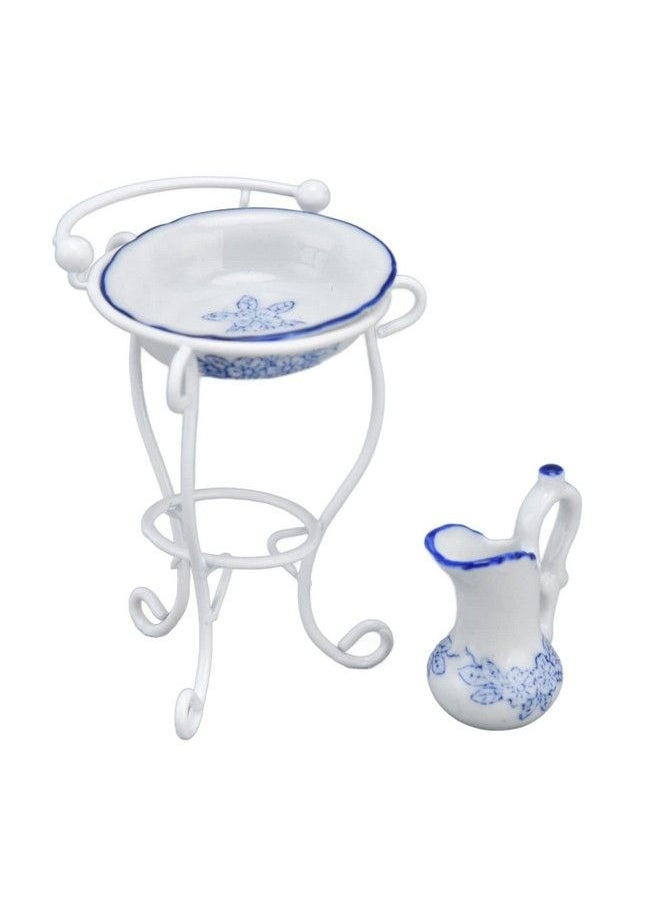 Zerodis Dollhouse Furniture Bathroom Set 1:12 Washbasin Stand Doll House Kettle And Basin Dollhouse Bathroom Accessories  - Image 1