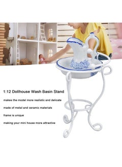 Zerodis Dollhouse Furniture Bathroom Set 1:12 Washbasin Stand Doll House Kettle And Basin Dollhouse Bathroom Accessories  - Image 3