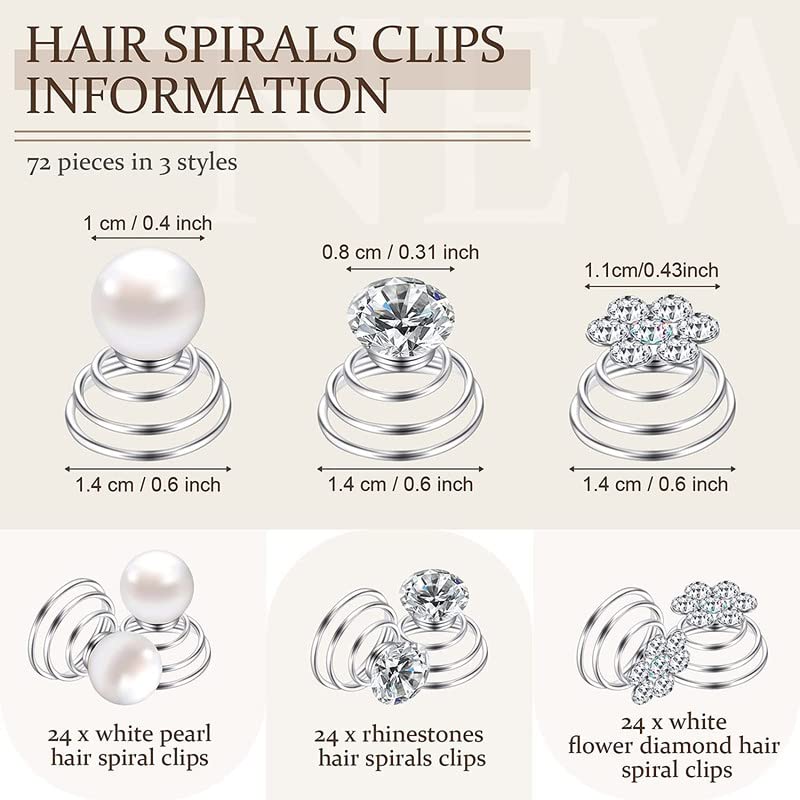 FAMEZA 12 Pieces Pearl Rhinestone Spiral Hair Pins Crystal Spiral Twist Hair Pins Silver Swirl Twists Coils Hair Clips Set Bobby Pins Hair Accessories - Image 2