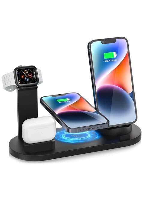 3-in-1 Wireless Charging Station for iPhone, Apple Watch, AirPods, Samsung and More, Multi-Device Charger Stand with Adjustable 360° Swivel Base, Fast 10W Charging, USB Port for Additional Charging