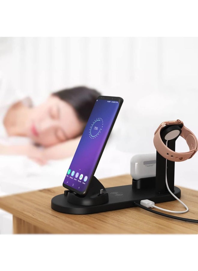 3-in-1 Wireless Charging Station for iPhone, Apple Watch, AirPods, Samsung and More, Multi-Device Charger Stand with Adjustable 360° Swivel Base, Fast 10W Charging, USB Port for Additional Charging