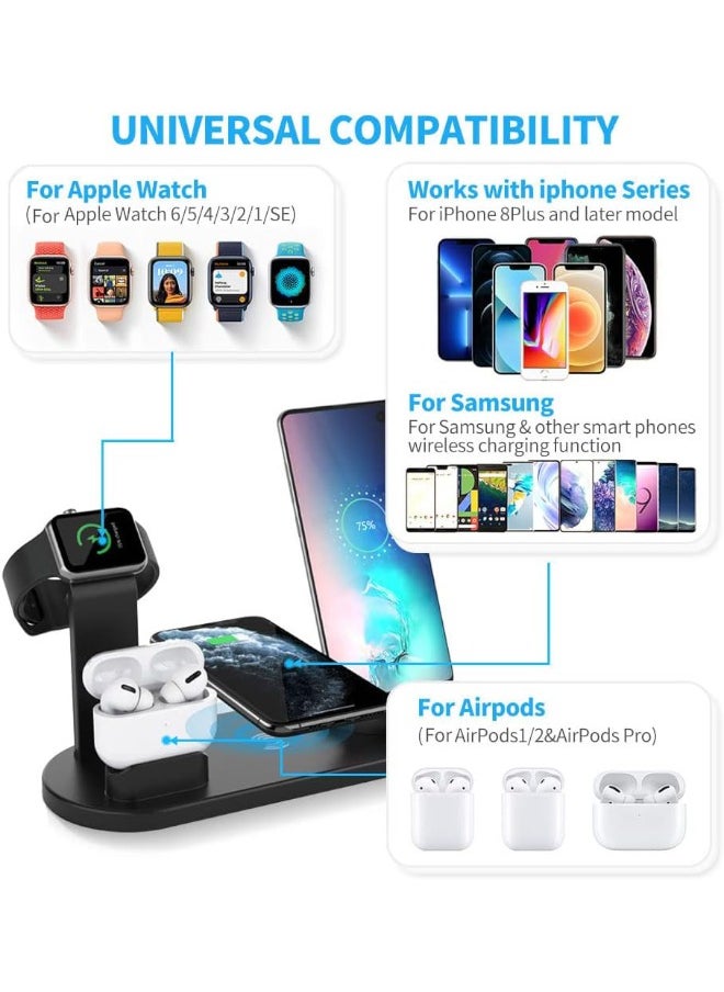 3-in-1 Wireless Charging Station for iPhone, Apple Watch, AirPods, Samsung and More, Multi-Device Charger Stand with Adjustable 360° Swivel Base, Fast 10W Charging, USB Port for Additional Charging