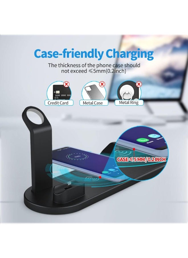 3-in-1 Wireless Charging Station for iPhone, Apple Watch, AirPods, Samsung and More, Multi-Device Charger Stand with Adjustable 360° Swivel Base, Fast 10W Charging, USB Port for Additional Charging