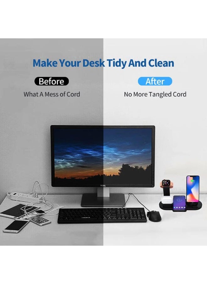 3-in-1 Wireless Charging Station for iPhone, Apple Watch, AirPods, Samsung and More, Multi-Device Charger Stand with Adjustable 360° Swivel Base, Fast 10W Charging, USB Port for Additional Charging