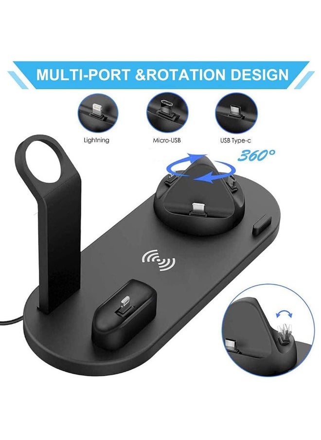 3-in-1 Wireless Charging Station for iPhone, Apple Watch, AirPods, Samsung and More, Multi-Device Charger Stand with Adjustable 360° Swivel Base, Fast 10W Charging, USB Port for Additional Charging