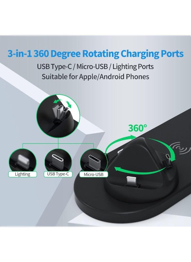 3-in-1 Wireless Charging Station for iPhone, Apple Watch, AirPods, Samsung and More, Multi-Device Charger Stand with Adjustable 360° Swivel Base, Fast 10W Charging, USB Port for Additional Charging