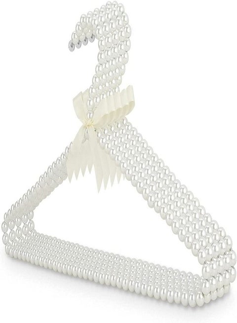 Linkedia Elegant Plastic Hangers Inlaid with Pearls for Hanging Coats, Dresses and Other Clothes in the Closet, 5 Pieces (White)