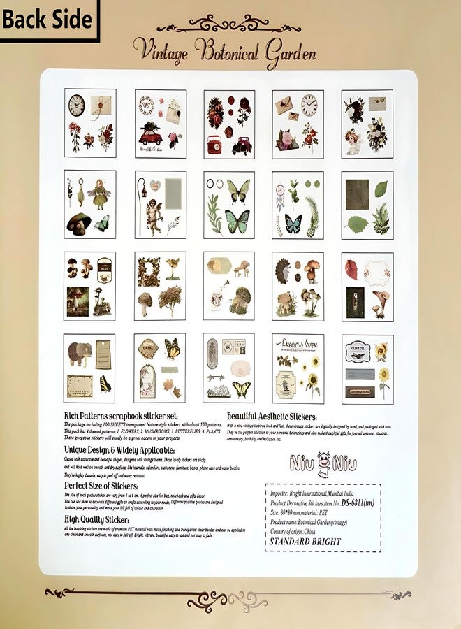 DHAVAL Kavid 640Pcs Vintage Botanical Garden Stickers for Journaling Scrapbooking DIY - 100 Sheets Transparent Waterproof Self-Adhesive Floral Mushroom Butterfly Plant Decals - Image 3