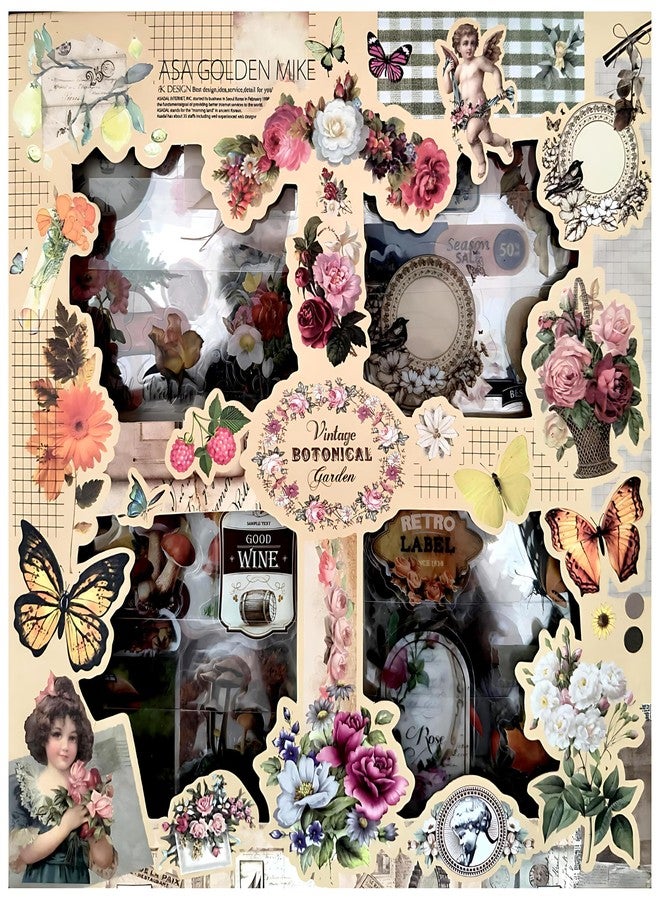 DHAVAL Kavid 640Pcs Vintage Botanical Garden Stickers for Journaling Scrapbooking DIY - 100 Sheets Transparent Waterproof Self-Adhesive Floral Mushroom Butterfly Plant Decals - Image 1