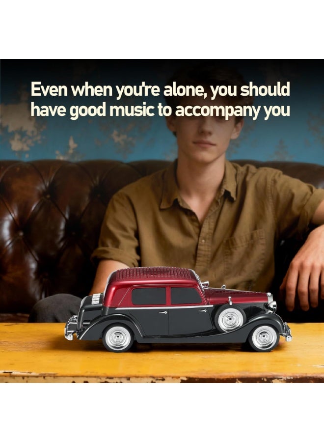 Hedge WS-1934 Retro Classic Car Bluetooth Speaker Vintage Car Design Wireless Speaker with FM Radio, TF Card, USB Playback, Hands-Free Calling & TWS Support 1500mAh Battery, HD Stereo Sound Red - Image 4