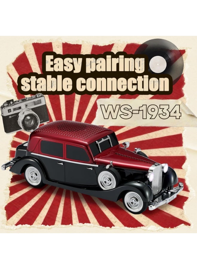 Hedge WS-1934 Retro Classic Car Bluetooth Speaker Vintage Car Design Wireless Speaker with FM Radio, TF Card, USB Playback, Hands-Free Calling & TWS Support 1500mAh Battery, HD Stereo Sound Red - Image 5