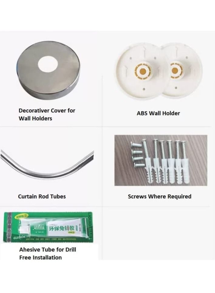 Rubik قضيب ستارة الدش على شكل L (100-160 سم و60-80 سم) قضيب شد قابل للتعديل وأطراف قابلة للتمديد بدون حوامل لاصقة (النوع F) - Image 5