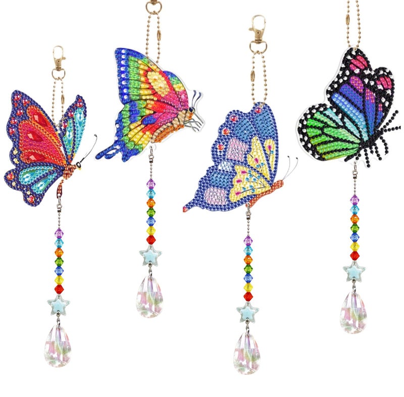 Bulerrylulu 4 Pcs Diamond Art Painting Suncatchers Sun Catchers Diamond Art Painting Kits for Adult Beginner Hummingbird Butterfly Prism Crystal Suncatchers Wind Chime Windows Garden Decorations Butterfly