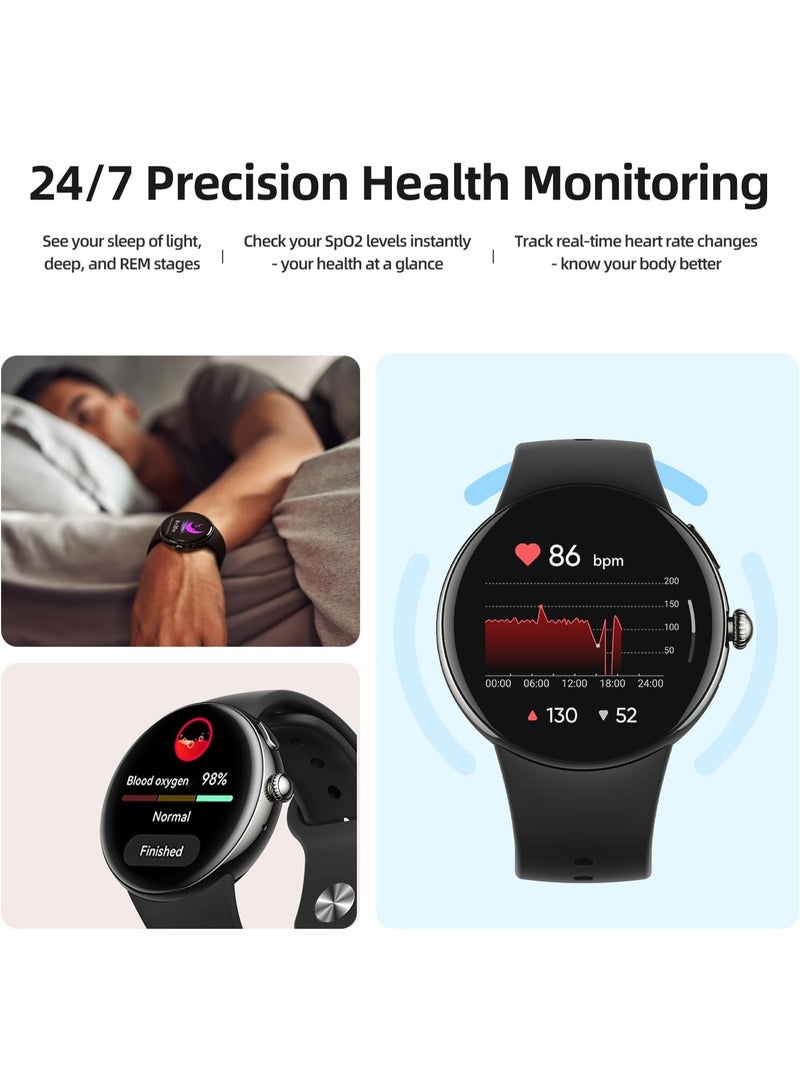 Parsonver AMOLED Smart Watch for Women Men, Always-On Display Fitness Tracker, Answer/Make Calls, 2 Quick-Release Bands, Heart Rate, Sleep Monitor, 120+ Sports Modes (Black, 43mm) - Image 2