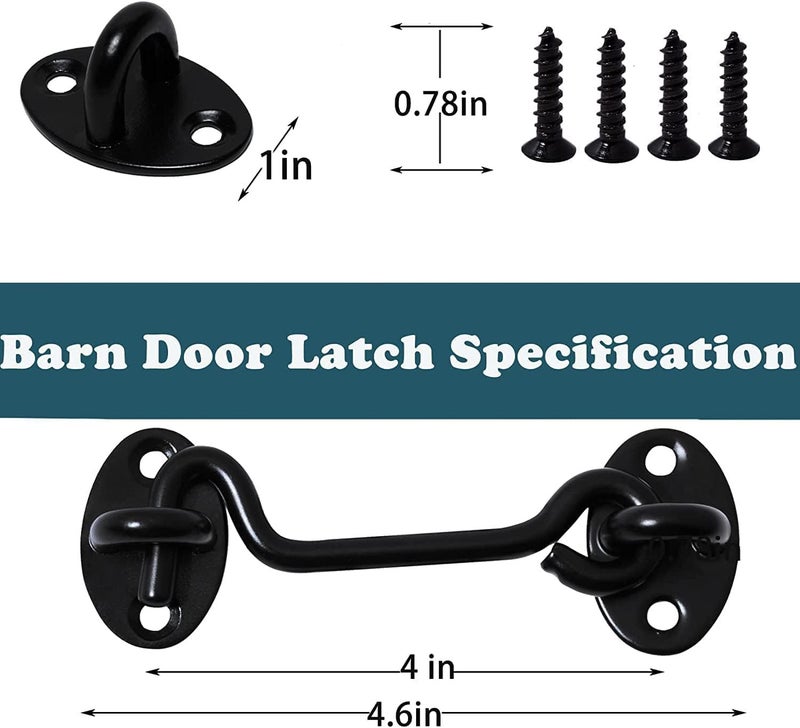 Klurent Store 4" Barn Door Latch Door Lock Hardware, Sliding Door Lock Eye Hook Latch with Screws, Rust-Resistant Metal Gate Latch(2 Pack) - Image 2