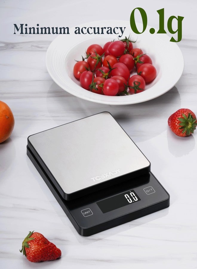 Tcsxady Food Scale 0.1g Precise Graduation,11lb Digital Kitchen Scale with 10 Units LCD Display and Tare Function, Compact Design for Baking, Healthy Cooking,Meal Prep, 304 Stainless Steel - Image 2