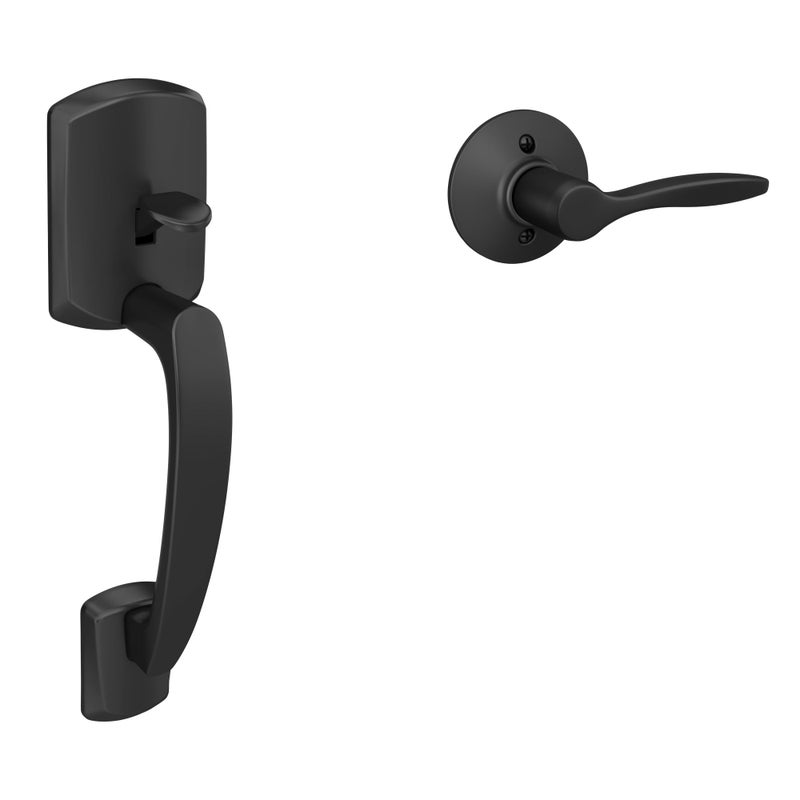 Schlage FE285 GRW 622 DEL LH Greenwich Front Entry Handleset with Left Handed Delfayo Door Lever Lower Half Grip Matte Black