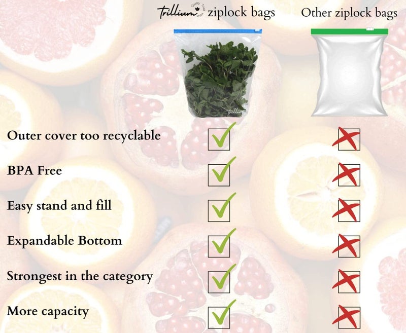 TRILLIUM Multipurpose Slider Storage 5 Medium size bags|100 Micron thick | Reusable and Reclosable | Material Plastic | Leak- Proof | Food Grade | Microwave Safe (Medium-5) - Image 5