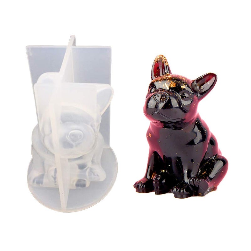 HiParty 3D French Bulldog Soap Mold Puppy Silicone Mold for Cake Decorating Candle Making Resin Epoxy Jewelry DIY Necklace Pendant Casting Plaster Clay Mold Ice Cube Tray 